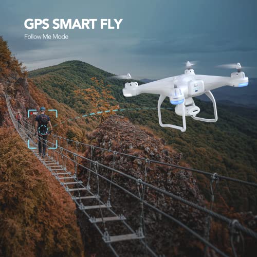 Potensic T25 Drone GPS de 9 Ejes Remoto Giroscopio Mejorado con 120 ° de Ángulo Amplio Ajustable Cámara, Drone Profesional para Adulto (Dos baterías + Maletín de Transporte)