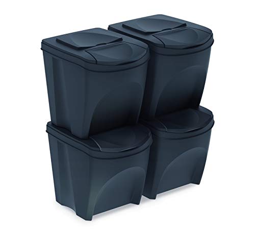 Prosperplast Juego de 4 cubos de reciclaje 100L Sortibox de plastico en color antracita, 4x25L