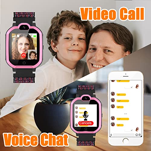 PTHTECHUS Reloj-Smartwatch 4G con GPS instantáneo & Videollamada Infantil y Juvenil. WiFi, Bluetooth, Voz Chat, cámara, Podómetro, Música, Llamadas, SOS, Impermeable IPX7 Reloj Inteligente niño, Rosa