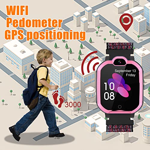 PTHTECHUS Reloj-Smartwatch 4G con GPS instantáneo & Videollamada Infantil y Juvenil. WiFi, Bluetooth, Voz Chat, cámara, Podómetro, Música, Llamadas, SOS, Impermeable IPX7 Reloj Inteligente niño, Rosa