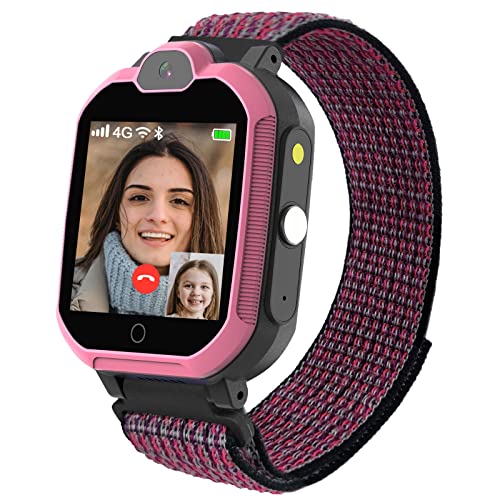 PTHTECHUS Reloj-Smartwatch 4G con GPS instantáneo & Videollamada Infantil y Juvenil. WiFi, Bluetooth, Voz Chat, cámara, Podómetro, Música, Llamadas, SOS, Impermeable IPX7 Reloj Inteligente niño, Rosa