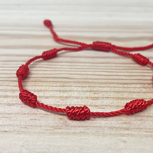 Pulsera 7 Nudos de Hilo Rojo de Destino-para Suerte,Amistad,Tibetana y Amuleto-Pulsera Kabbalah de Cordón para Parejas amor-Ajustable-Protección Mal de Ojo,Hombre y Mujer(7 Nudos,Pulsera Kabbalah)