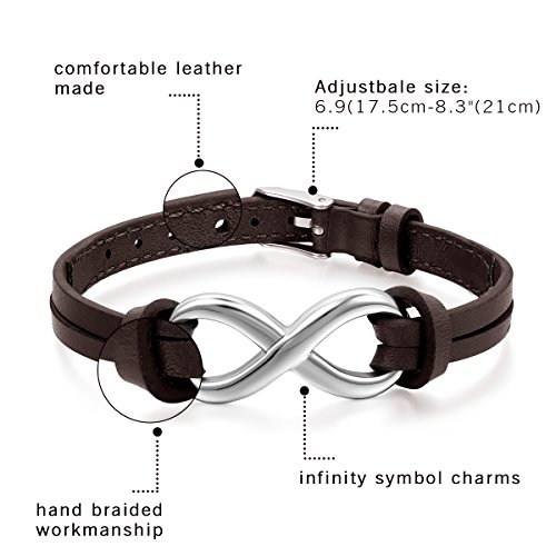 Pulsera Hombre Mujer Simbolo Infinito Cuero con Acero Inoxidable Amor Brazalete para Hombre Mujer Joyería de Moda