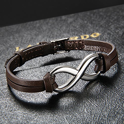 Pulsera Hombre Mujer Simbolo Infinito Cuero con Acero Inoxidable Amor Brazalete para Hombre Mujer Joyería de Moda