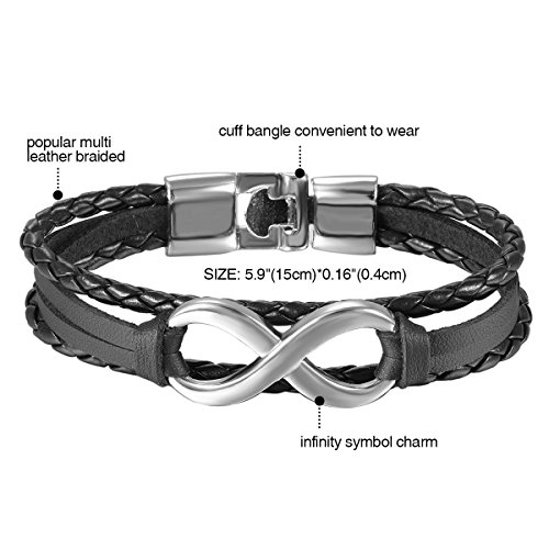 Pulsera Infinito Piel con Acero Hombre Mujer Brazalete Símbolo Infinito Joyería de Moda Regalo Navidad San Valentin