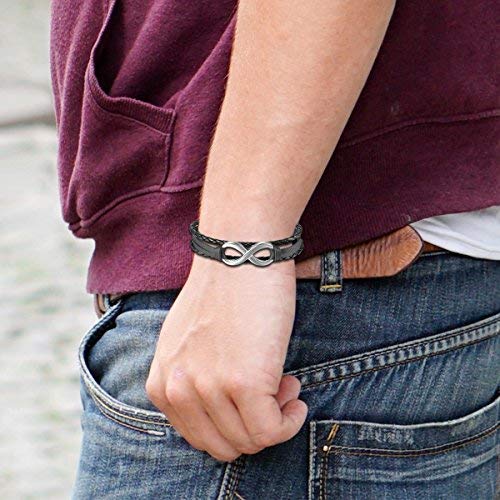 Pulsera Infinito Piel con Acero Hombre Mujer Brazalete Símbolo Infinito Joyería de Moda Regalo Navidad San Valentin