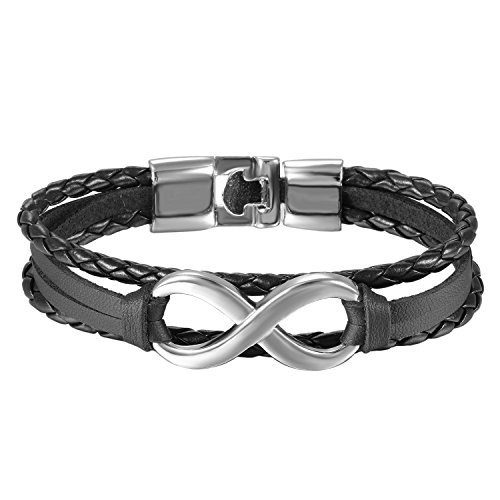 Pulsera Infinito Piel con Acero Hombre Mujer Brazalete Símbolo Infinito Joyería de Moda Regalo Navidad San Valentin