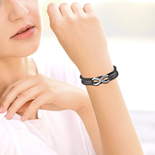 Pulsera Infinito Piel con Acero Hombre Mujer Brazalete Símbolo Infinito Joyería de Moda Regalo Navidad San Valentin