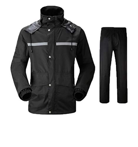 QitunC Conjunto Lluvia 2 Piezas (Pantalón y Chaqueta) con Bandas Reflectantes para Mujer y Hombre Al Aire Libre Traje de Chubasqueros Impermeable (Negro, 4XL)