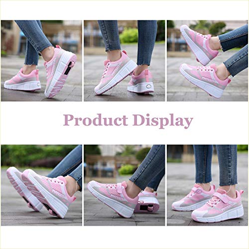 qmj Zapatos con Ruedas para Niños para Niños Niñas Zapatillas Deportivas Multifuncionales 2 En 1 con Rueda Retráctil Zapatillas para Skateboard,Pink-EU33