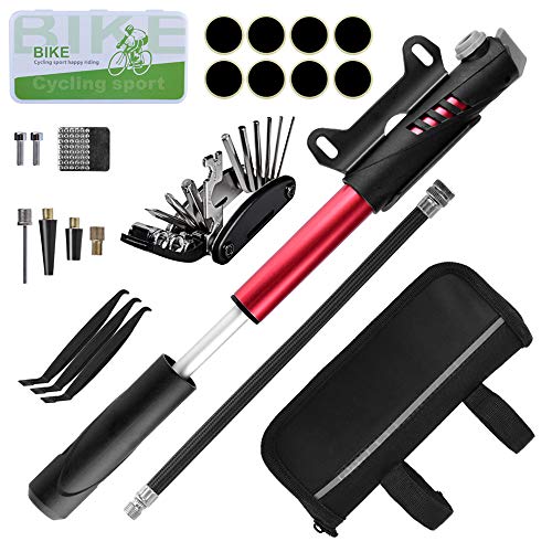 Qoosea Kit de Reparación de Bicicletas 120 PSI Mini Bomba 16 in 1 Kit de Herramientas Multifunción para Libre Camping al Aire