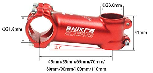 QQY Abrazadera de vástago de bicicleta de aleación de aluminio MTB manillar de bicicleta de 31.8 * 45/55/65/70/80/90/100/110mm ángulo negativo manillar corto de aluminio (65mm 7° etiqueta blanca roja