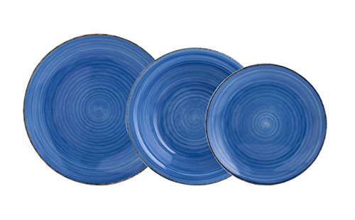 Quid Vajilla Completa Moderna de Porcelana para 6 Personas (18 Piezas) Llanos, hondos, Platos Postre, Loza, Vita Azul