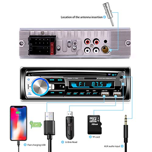 Radio en Coche Autoradio Bluetooth Manos Libres, Lifelf Radio 1 DIN Estéreo 4 x 65 W Receptor de Radio para Coche con Reproductor de MP3, Control Remoto WMA FM, Dos Puertos USB (No RDS/CD/DVD)