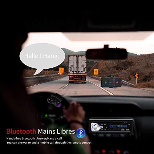 Radio en Coche Autoradio Bluetooth Manos Libres, Lifelf Radio 1 DIN Estéreo 4 x 65 W Receptor de Radio para Coche con Reproductor de MP3, Control Remoto WMA FM, Dos Puertos USB (No RDS/CD/DVD)