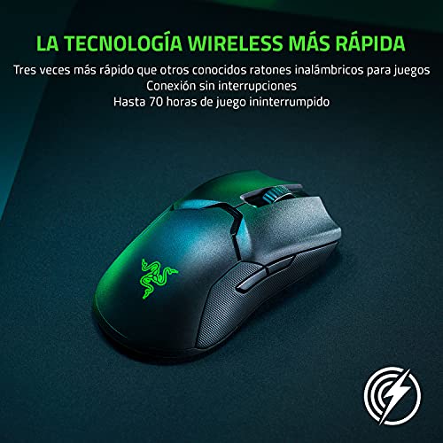 Razer Viper Ultimate - Ratón Inalámbrico para Juegos (Ratón Gaming, Ambidiestro, con 69 g de Peso, Cable Speedflex, Sensor Óptico 5G, RGB Chroma) - con Estación de Carga - Negro