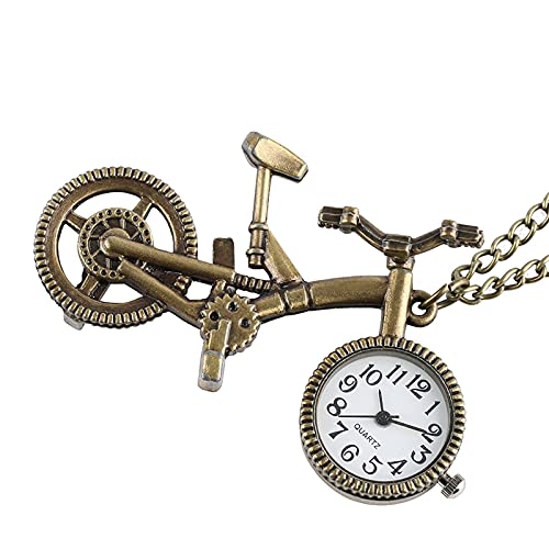 Reloj De Bolsillo De Cuarzo - Reloj De Bolsillo De Cuarzo Con Forma De Bicicleta Retro, Collar De Rueda De Bronce, Reloj Colgante, Regalos De Moda Para Hombres, Mujeres, Niños, Amantes De La Bici