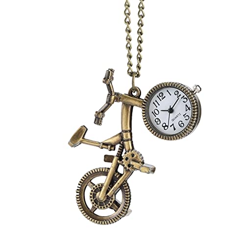 Reloj Retro Bicicleta en Forma de Bicicleta Reloj de Bolsillo de Cuarzo Rueda de Bronce Collar Colgante Reloj Regalos de Moda para Hombres Mujeres Niños Amantes de la Bicicleta