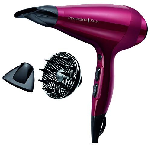 Remington Secador de Pelo Profesional Silk - Iónico, Difusor y Concentrador, 6 Temperaturas, 2 Velocidades, 2400 W, Rojo - AC9096