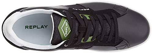 Replay Pinch-Classic Truck, Zapatillas Hombre, 448 Negro, Blanco y Verde, 40 EU