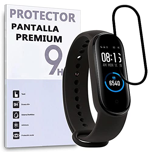 REY Protector de Pantalla Curvo para XIAOMI MI Smart Band 5 - MI Smart Band 6, Negro, Premium, 3D / 4D / 5D, Anti Roturas