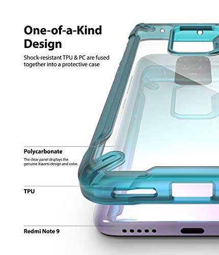 Ringke Fusion-X Diseñado para Funda Xiaomi Redmi Note 9 (2020) Transparente Carcasa Redmi Note 9, Parachoque TPU Resistente Impactos Funda para Redmi Note 9 (6.53 Pulgadas) – Turquoise Green