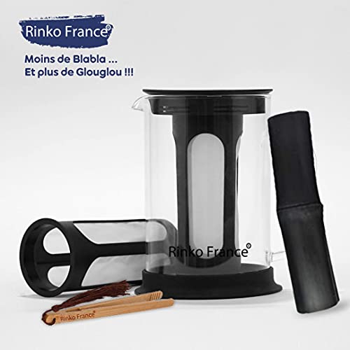 Rinko France| Pack de jarra de agua filtrante de 1,5 L con un blíster de bambú natural incluido| Carbón activo 100 % orgánico purificación natural del agua potable del grifo antigoteo y contaminante