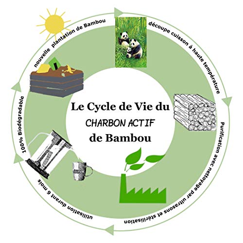 Rinko France| Pack de jarra de agua filtrante de 1,5 L con un blíster de bambú natural incluido| Carbón activo 100 % orgánico purificación natural del agua potable del grifo antigoteo y contaminante