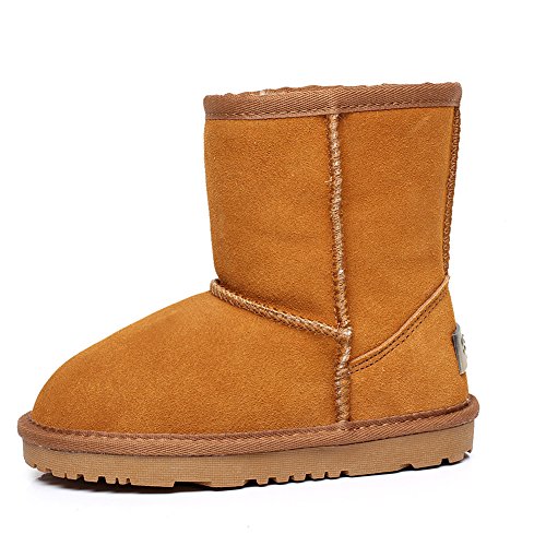 rismart Chicos Chicas Invierno Calentar Clásico Comodidad Anti-Deslizante Ante Nieve Botas (Broncear,27 EU)