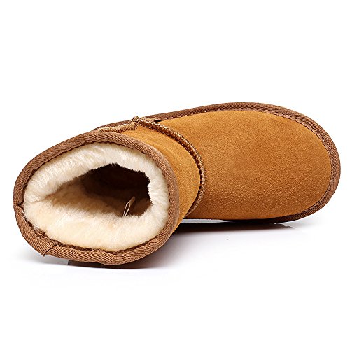 rismart Chicos Chicas Invierno Calentar Clásico Comodidad Anti-Deslizante Ante Nieve Botas (Broncear,27 EU)