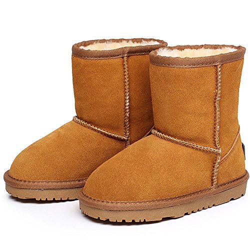 rismart Chicos Chicas Invierno Calentar Clásico Comodidad Anti-Deslizante Ante Nieve Botas (Broncear,27 EU)