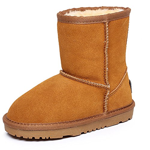 rismart Chicos Chicas Invierno Calentar Clásico Comodidad Anti-Deslizante Ante Nieve Botas (Broncear,27 EU)