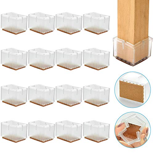 RMENOOR 16 Pcs Tapones para Patas de Sillas Patas de Silla de Silicona Antideslizantes Almohadillas para Muebles Tapones para Patas de Mesa Cuadrada Protectores de Piso Transparente