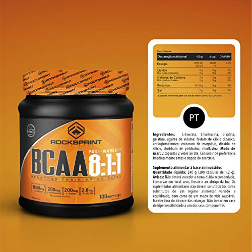 ROCKSPRINT | BCAA EN CAPSULAS | Aminoácidos Esenciales y Vitaminas B | BCAA 8:1:1 | 200 caps
