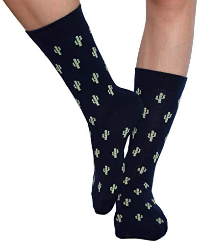 Roits Calcetines Cactus Azul Hombre - Calcetines de Dibujos Originales Estampados Divertidos (41-46)