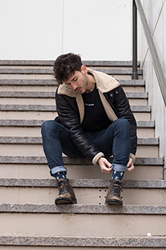 Roits Calcetines Cactus Azul Hombre - Calcetines de Dibujos Originales Estampados Divertidos (41-46)