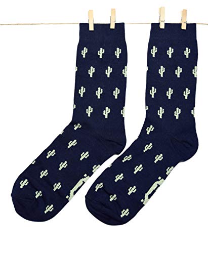 Roits Calcetines Cactus Azul Hombre - Calcetines de Dibujos Originales Estampados Divertidos (41-46)