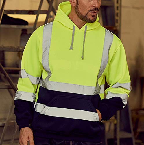 routinfly Sudadera de alta visibilidad con capucha para hombres de trabajo en carretera Ciclismo sudadera Tops reflectante ropa de trabajo entrenamiento deportes blusa