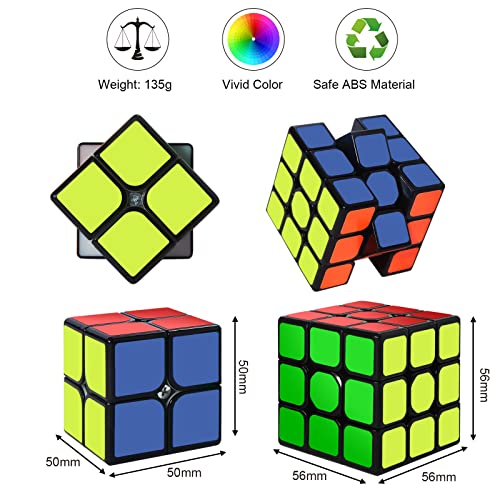 ROXENDA Cubos de Velocidad, Speed Cube Set Qiyi de 2x2 3x3 Cube, Fácil de Tornear y Liso Jugar, Cubo de Velocidad para Principiantes y Pro