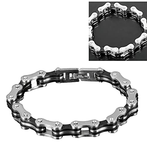 RRunzfon Pulsera de Cadena de la Bicicleta para Hombre de Pulsera para Hombre Pulsera Brazalete de joyería de Alta Resistencia de Acero Inoxidable de Plata, Ropa Deportiva