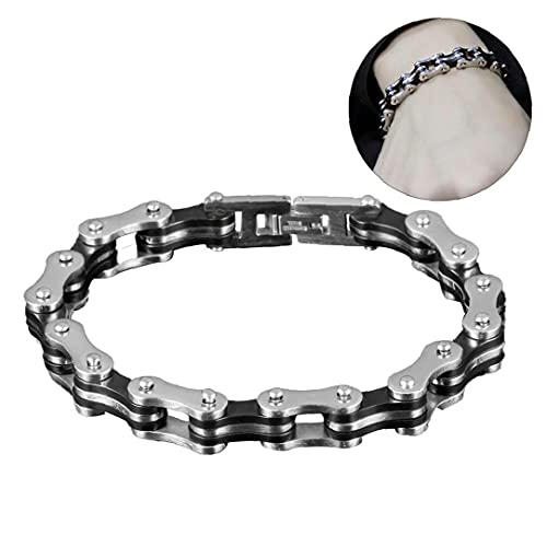 RRunzfon Pulsera de Cadena de la Bicicleta para Hombre de Pulsera para Hombre Pulsera Brazalete de joyería de Alta Resistencia de Acero Inoxidable de Plata, Ropa Deportiva