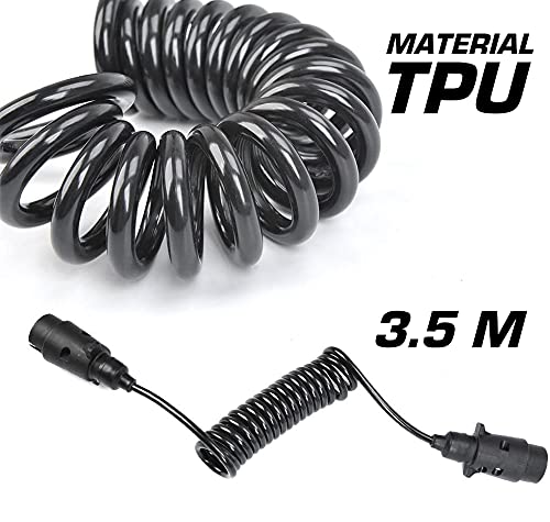 Ryme Automotive Cable de Extensión 7 Pines Gancho para Remolque 3.5M TPU Enchufe Espiral Flexible Extensible para Caravana/Tractor