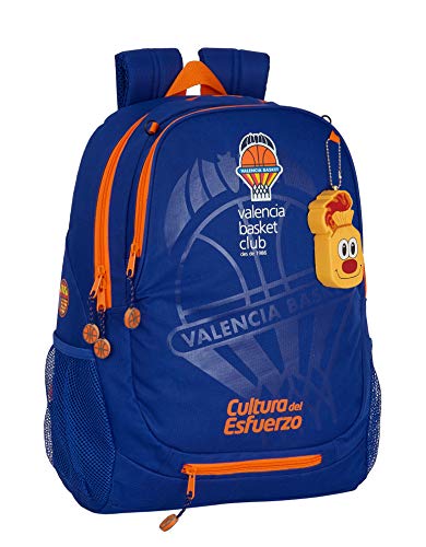 Safta Mochila Adaptable Carro Porta Balón Valencia Basket, Azul/Naranja, 320x160x440 mm