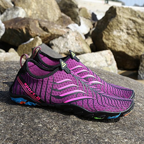 SAGUARO Escarpines Hombre Mujer Agua Calzado Playa Zapatillas para Deportes Acuáticos Buceo Snorkel Surf Natación Piscina Vela Mares Rocas Río Zapatos, Morado 38