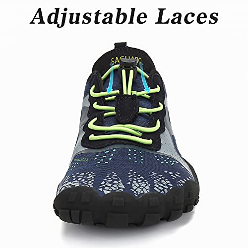 SAGUARO Hombre Mujer Barefoot Zapatillas de Trail Running Minimalistas Zapatillas de Deporte Fitness Gimnasio Caminar Zapatos Descalzos para Correr en Montaña Asfalto Escarpines de Agua, Azul, 40 EU