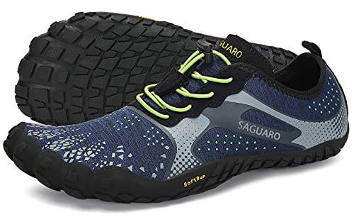 SAGUARO Hombre Mujer Barefoot Zapatillas de Trail Running Minimalistas Zapatillas de Deporte Fitness Gimnasio Caminar Zapatos Descalzos para Correr en Montaña Asfalto Escarpines de Agua, Azul, 40 EU