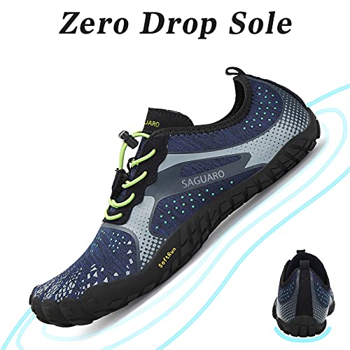 SAGUARO Hombre Mujer Barefoot Zapatillas de Trail Running Minimalistas Zapatillas de Deporte Fitness Gimnasio Caminar Zapatos Descalzos para Correr en Montaña Asfalto Escarpines de Agua, Azul, 40 EU
