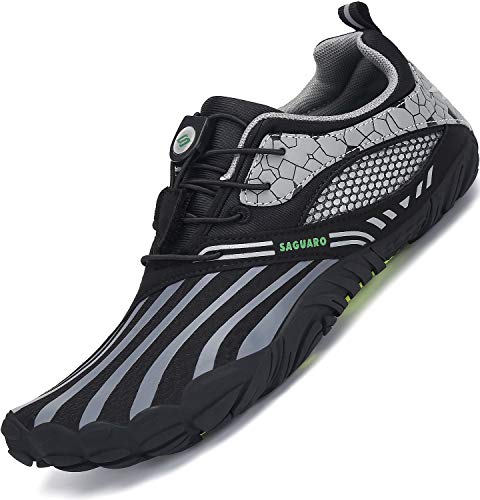 SAGUARO Hombre Zapatillas Barefoot de Trail Running Antideslizante Zapatillas Minimalistas Fivefingers Barefoot Zapatos Gris Oscuro New 43 EU