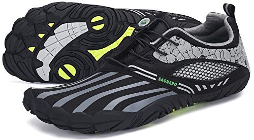 SAGUARO Hombre Zapatillas Barefoot de Trail Running Antideslizante Zapatillas Minimalistas Fivefingers Barefoot Zapatos Gris Oscuro New 43 EU