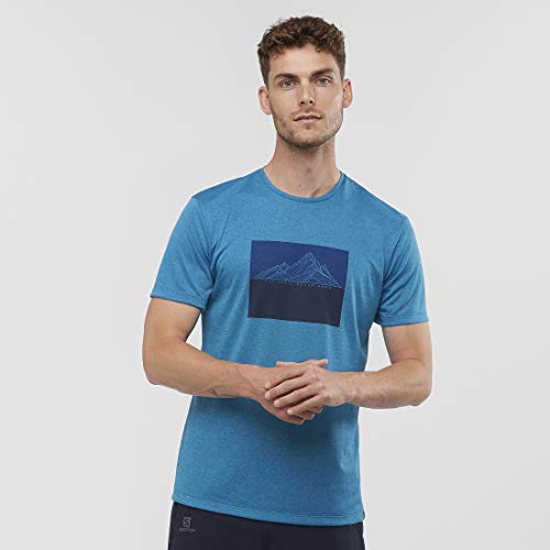 SALOMON Agile Graphic tee Camiseta, Hombre, fjord Blue/Heather, m